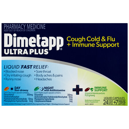 Dimetapp Ultra Plus Cough Cold & Flu + Immune Support 24 + 7 Pack