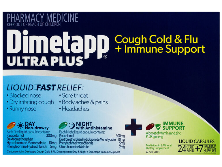 Dimetapp Ultra Plus Cough Cold & Flu + Immune Support 24 + 7 Pack