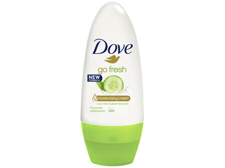Dove Go Fresh Antiperspirant Roll On Deodorant Cucumber & Green Tea for 48 hour protection with 1/4