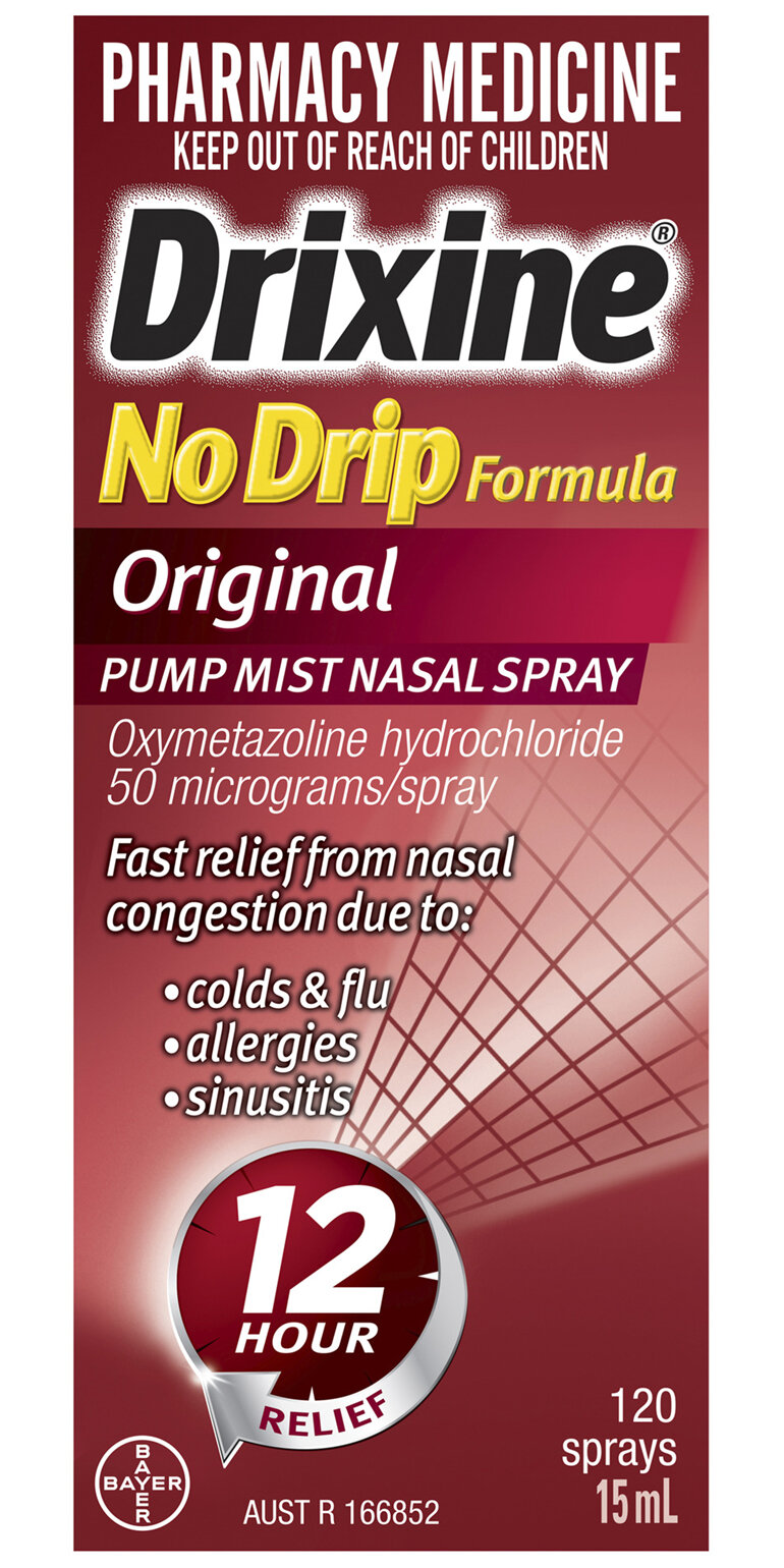 Drixine 12 Hour Relief No Drip Formula Original Pump Mist Nasal Spray 15ml