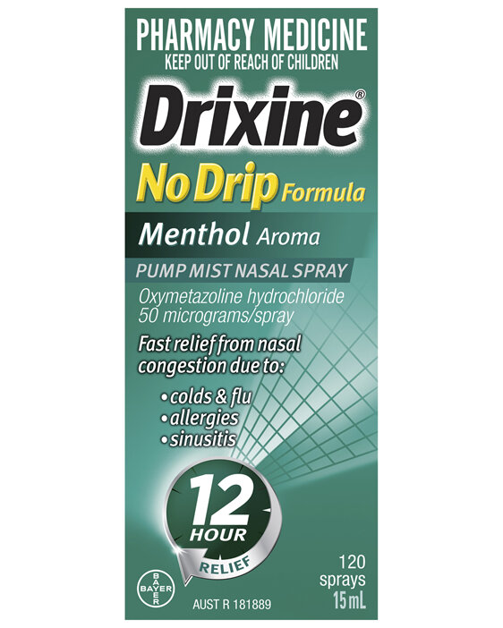 Drixine 12 Hour Relief No Drip Menthol Nasal Spray 120 sprays