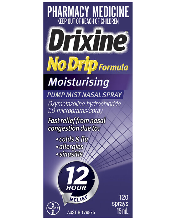 Drixine 12 Hour Relief No Drip Moisturising Nasal Spray 15mL