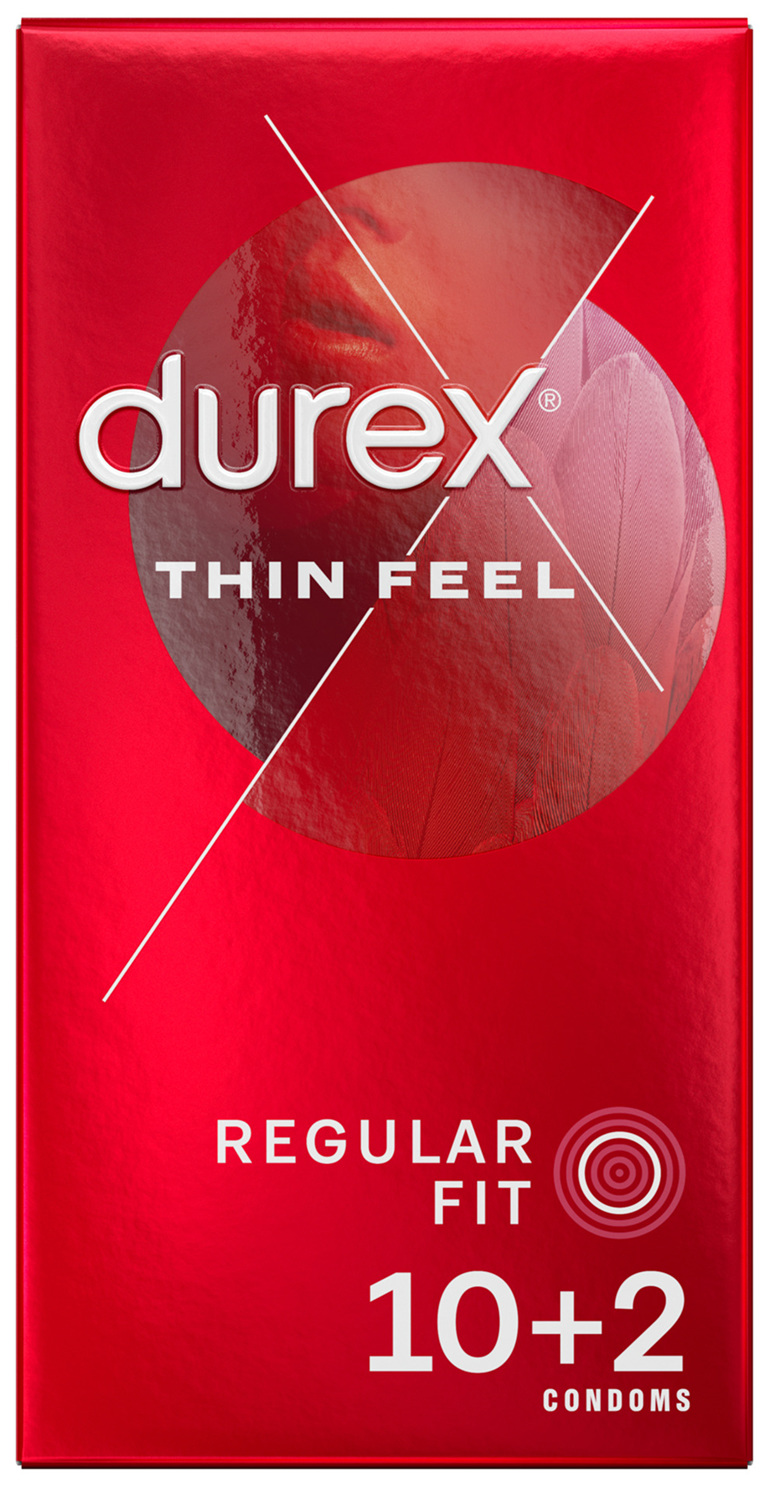 Durex Thin Feel Latex Condoms Regular Fit, Pack of 10+2