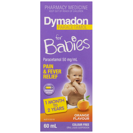 Dymadon Paracetamol for Babies 1mth-2yrs ORANGE 60mL