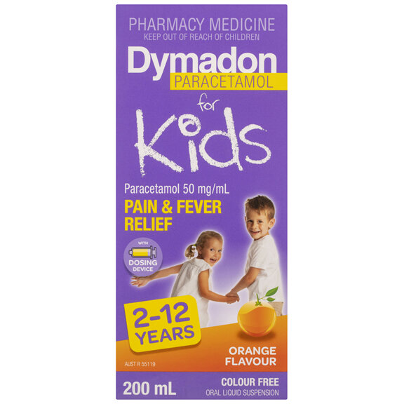 Dymadon Paracetamol for Kids 2-12yrs ORANGE 200mL
