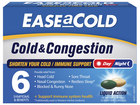 EASEaCOLD Cold & Congestion Day/Night 30 Soft Capsules