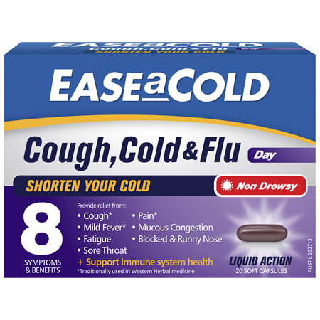 EASEaCOLD Cough, Cold & Flu DAY ONLY 20 Soft Capsules
