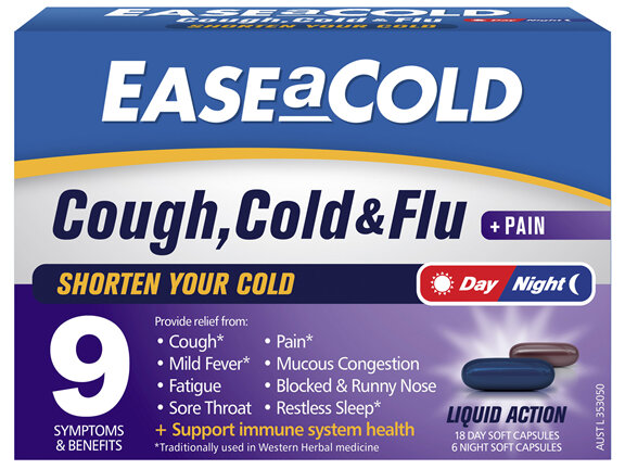 EASEaCOLD Cough, Cold & Flu Day/Night 24 Soft Capsules