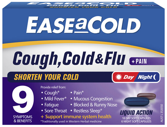 EASEaCOLD Cough, Cold & Flu Day/Night 24 Soft Capsules