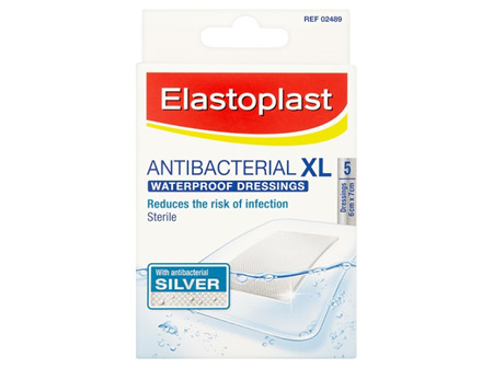 Elastoplast Antibacterial XL Waterproof Dressings x5 , 6cm x 7cm