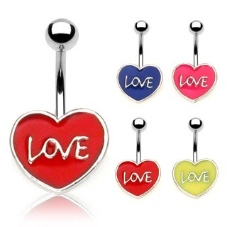 Enamel Heart with "Love" Navel Ring