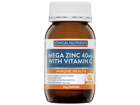 Ethical Nutrients Mega Zinc 40mg with Vitamin C  95g Powder Orange