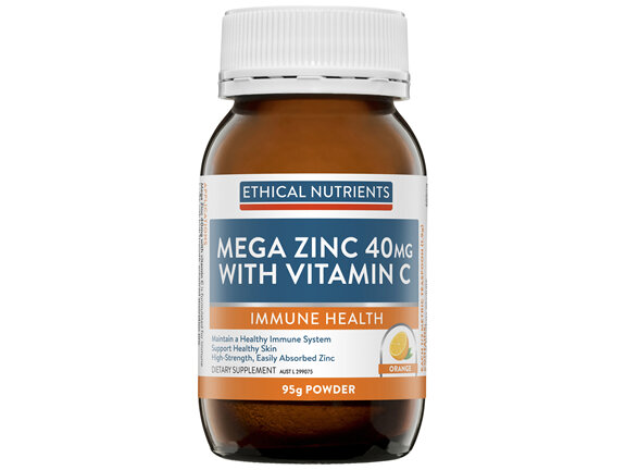 Ethical Nutrients Mega Zinc 40mg with Vitamin C  95g Powder Orange