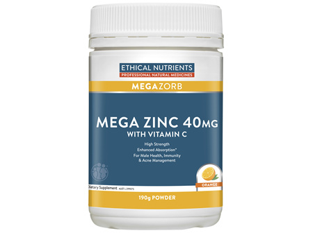 Ethical Nutrients MEGAZORB Mega Zinc 40mg with Vitamin C Orange 190g Powder
