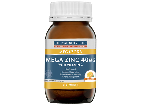 Ethical Nutrients MEGAZORB Mega Zinc 40mg with Vitamin C Powder Orange 95g Powder