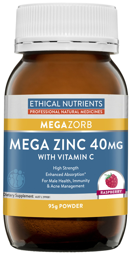 Ethical Nutrients MEGAZORB Mega Zinc 40mg with Vitamin C Raspberry 95g Powder
