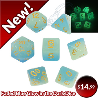 Faded Blue with Gold Glow in the Dark Dice Games and Hobbies New Zealand NZ