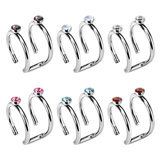 Fake Cartilage 'Clip-On' Double Closure Ring w/ Double CZ