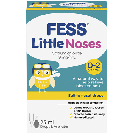 FESS Little Noses 0-2 Years+ Saline Nasal Drops + Aspirator 25mL