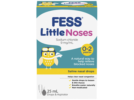 FESS Little Noses 0-2 Years+ Saline Nasal Drops + Aspirator 25mL
