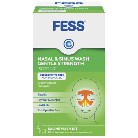 FESS Nasal & Sinus Wash Gentle Strength Saline Wash Kit 60 Pack