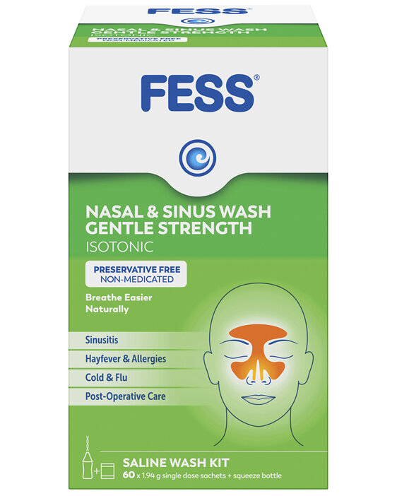 FESS Nasal & Sinus Wash Gentle Strength Saline Wash Kit 60 Pack