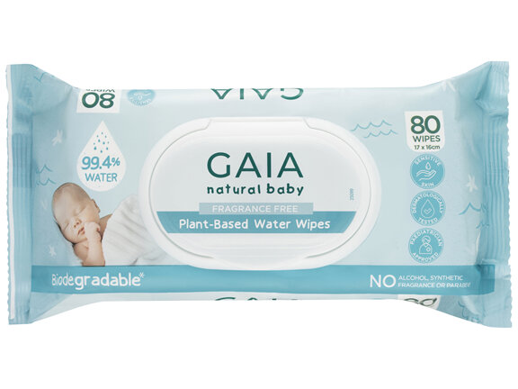 GAIA Natural Baby Plant-Based Water Wipes 80 Pack