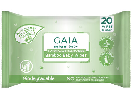 GAIA Natural Bamboo Baby Wipes 20 Pack