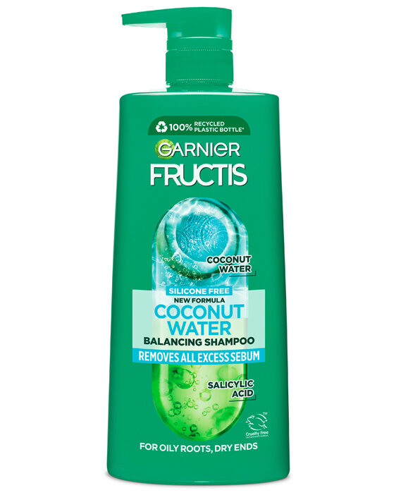 Garnier Fructis Coconut Water Shampoo 850ml for Oily Roots, Dry Ends
