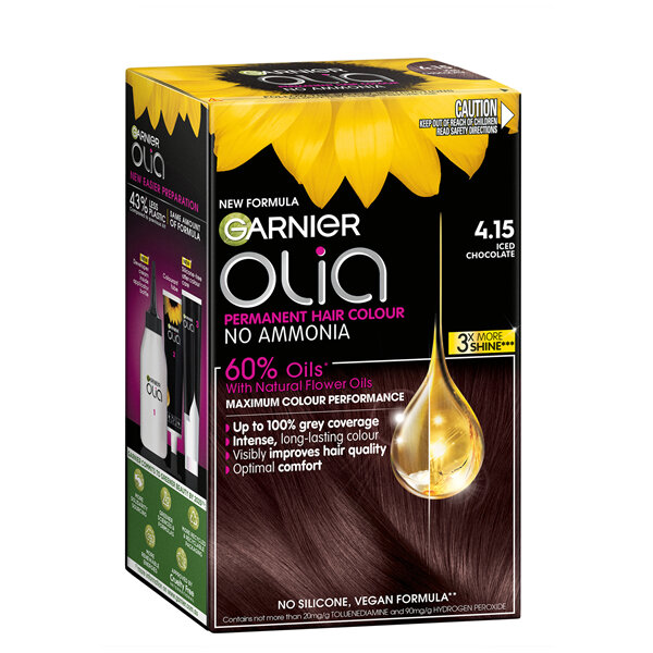 Garnier Olia 4.15 Iced Chocolate Permanent Hair Colour No Ammonia, 60% Oils