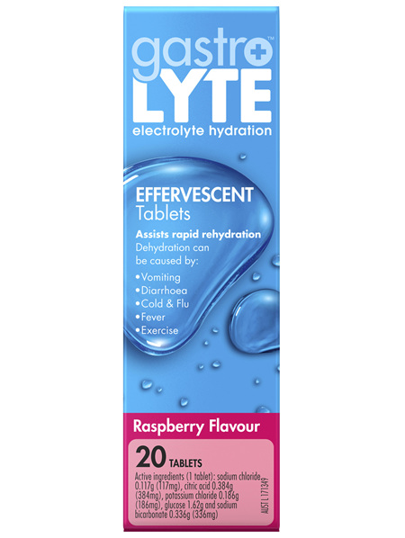 Gastrolyte Electrolyte Hydration Effervescent Tablets Raspberry