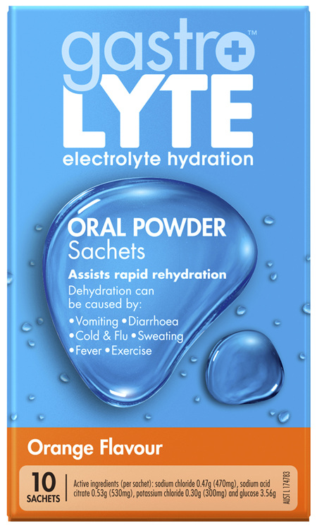 Gastrolyte electrolyte hydration Oral Powder Sachets Orange 10