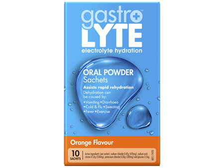 Gastrolyte Electrolyte Hydration Oral Powder Sachets Orange 10