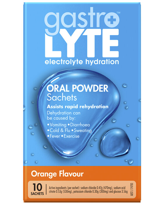 Gastrolyte Electrolyte Hydration Oral Powder Sachets Orange 10
