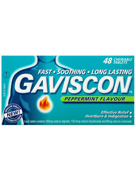 Gaviscon Chewable Tablets Peppermint Heartburn & Indigestion Relief 48 Pack