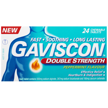 Gaviscon Double Strength Chewable Tablets Peppermint Heartburn & Indigestion Relief 500mg 24 Pack