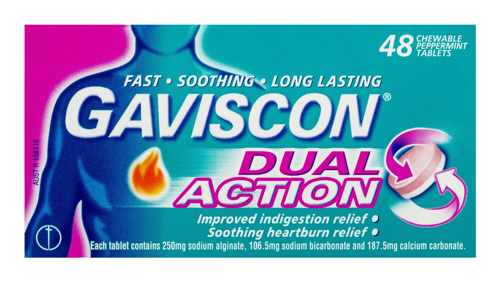 Gaviscon Dual Action Chewable Tablets Peppermint Heartburn ...