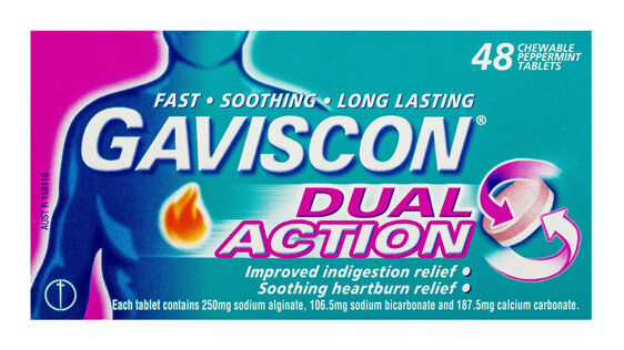 Gaviscon Dual Action Chewable Tablets Peppermint Heartburn & Indigestion Relief 48 Pack