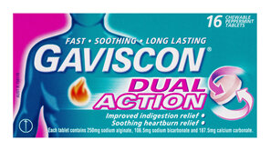 Gaviscon Dual Action Chewable Tablets Peppermint Heartburn & Indigestion Relief 16 Pack