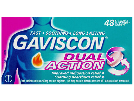 GAVISCON DUAL ACTION PEPPERMINT 48 TABLETS
