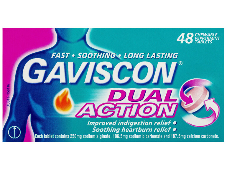 GAVISCON DUAL ACTION PEPPERMINT 48 TABLETS