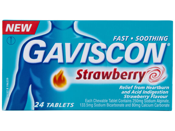 Gaviscon Tablets Strawberry Heartburn & Indigestion Relief 24 Pack