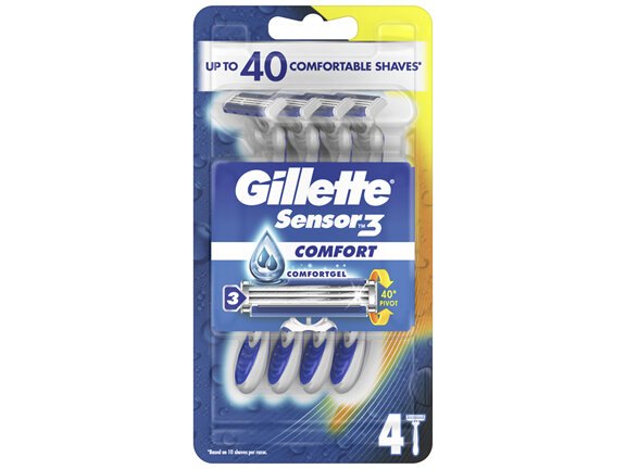 Gillette Sensor 3 Comfort 4 Disposable Razors, Shave Care