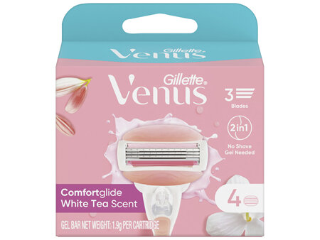 Gillette Venus Comfortglide White Tea Scent with Gel bars Women's Razor Blade Refills, 4 Count