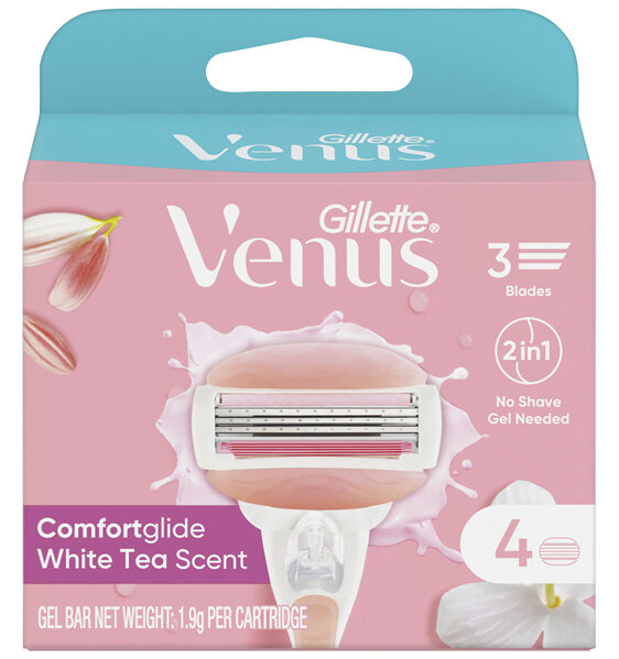 Gillette Venus Comfortglide White Tea Scent with Gel bars Women's Razor Blade Refills, 4 Count