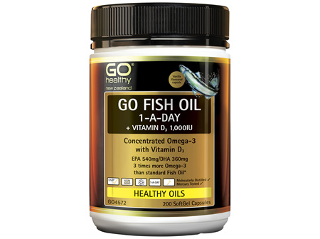 GO Fish Oil 1-A-Day + Vitamin D3 1000IU 200 Caps