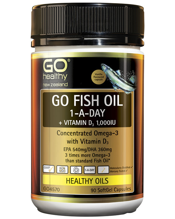 GO Healthy GO Fish Oil 1-A-Day + Vit D3 1000IU 90 Caps