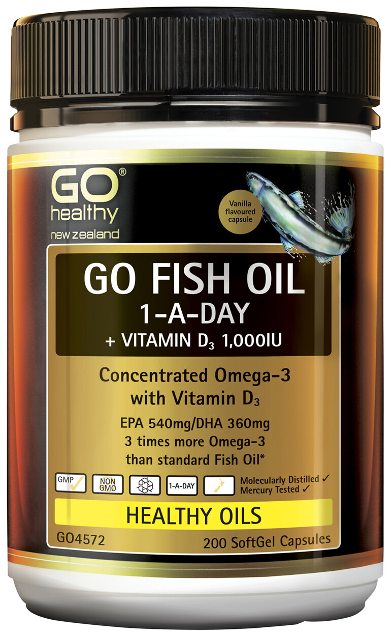 GO Healthy GO Fish Oil 1-A-Day + Vitamin D3 1000IU 200 Caps