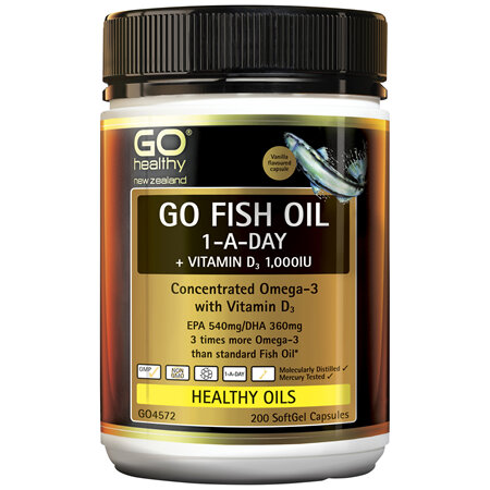GO Healthy GO Fish Oil 1-A-Day + Vitamin D3 1000IU 200 Caps