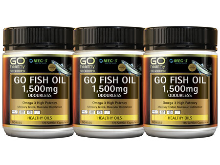 GO Healthy GO Fish Oil 1500mg Odourless PROMO ONLY 3x175 Caps